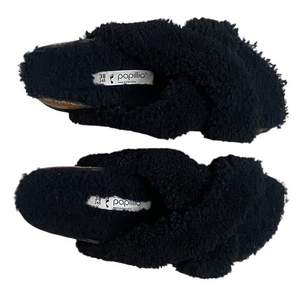 BIRKENSTOCK Papillio Daytona suede shearling sandals black slides Birks 7 - Picture 2 of 6